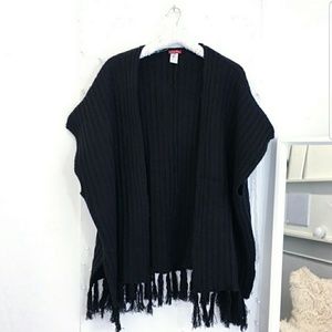 Black Fringe Cape Poncho